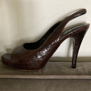 Donald J. Pliner Dark Brown Croc-Pattern Heels